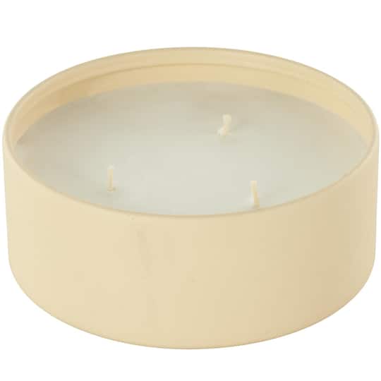 Ivory and Iris 22oz. Beige with White Wax 3 Wick Rose Blossom & Sandalwood Scented Metal Candle